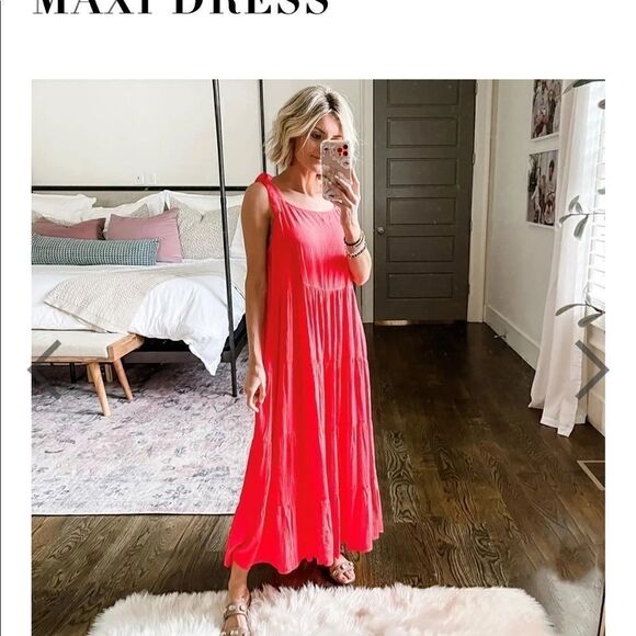Mud Pie | Mimi Tiered Coral Maxi Dress NWT | S - Picture 1 of 12